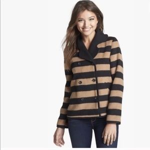 Anthropologie Tulle Striped Coat Black Tan Wool